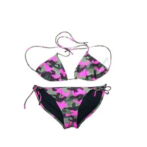 OP Pink and Green Camouflage Bikini Set